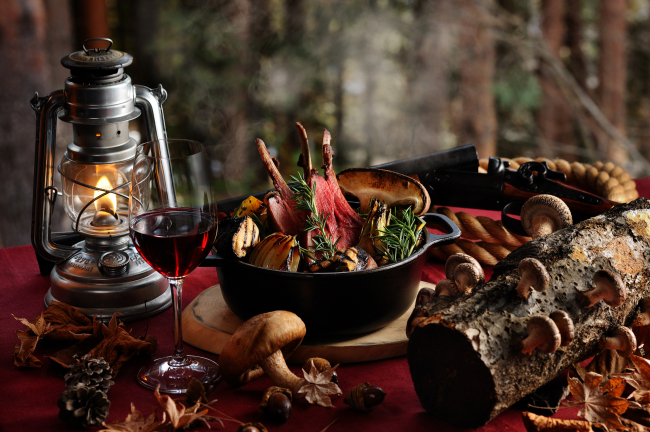 秋の味覚をワイルドに味わう「秋の狩猟肉（ジビエ）ディナー」山梨県南都留郡富士河口湖町